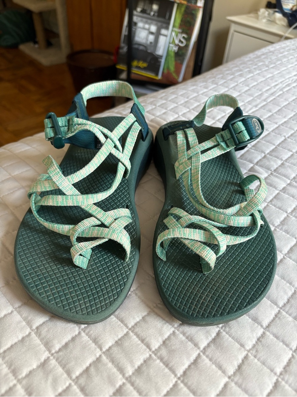 Chaco Green Two Tone Adjustable Sandals Womens Size 10
